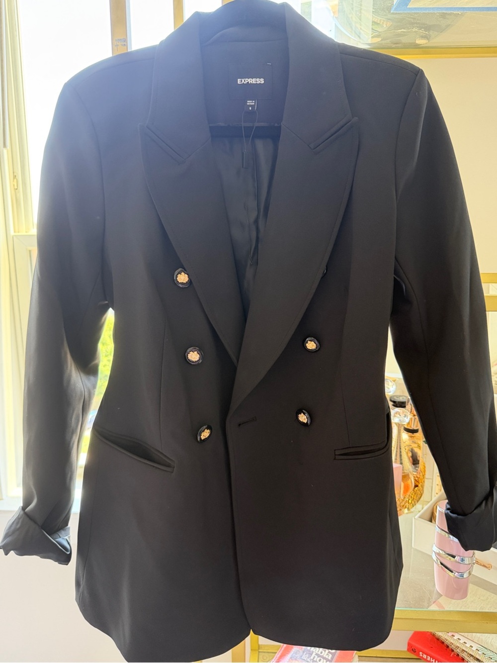 Express hourglass effect Black Double-Breasted Blazer with Gold Buttons SMALL